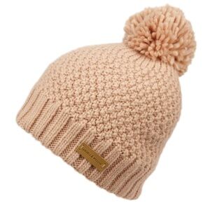 Angela & William Pom Pom Knit Beanie Hat Pink Lined Cozy Winter